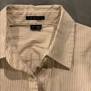 Theory Mocha Brown Striped Dress Shirt P